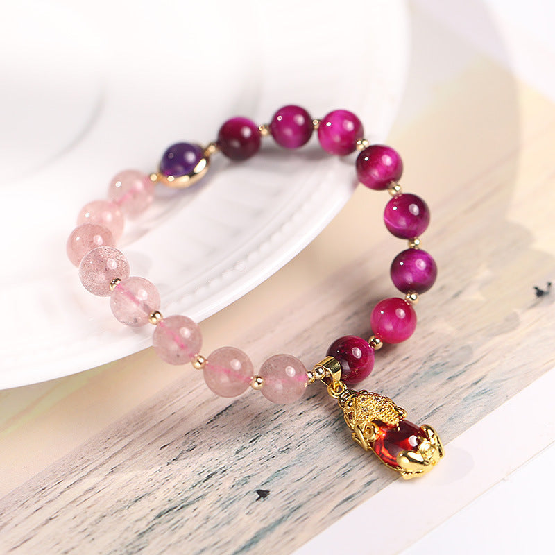 Wear FengShui Natural Strawberry Quartz Pixiu Love Bracelet