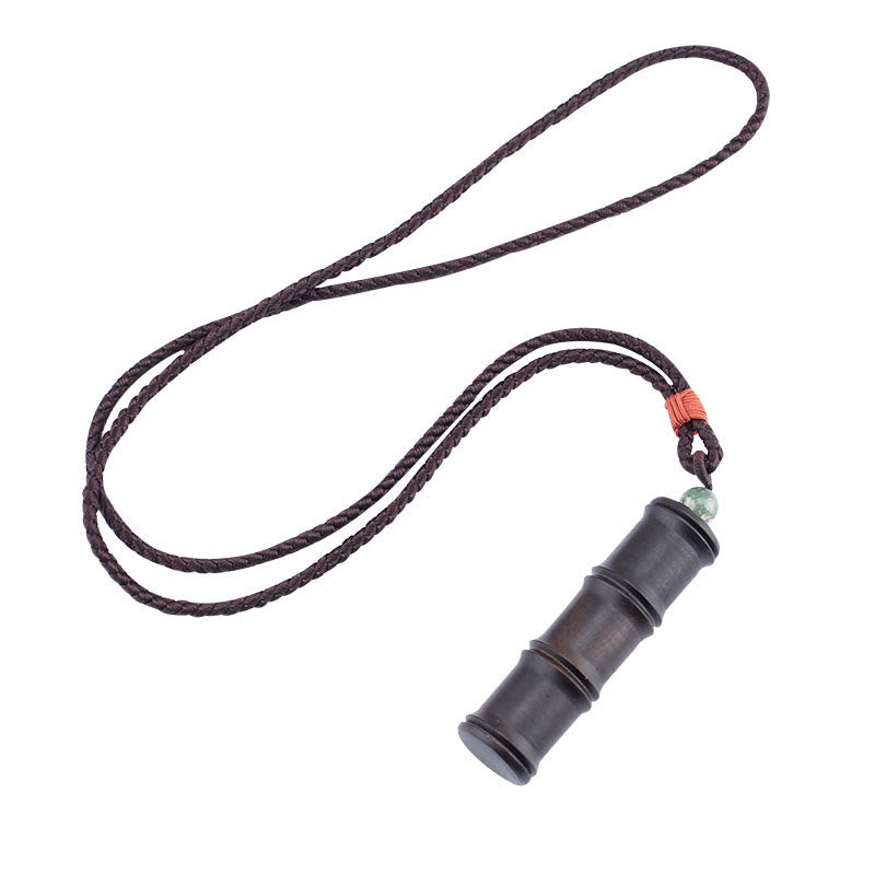 Wear FengShui Ebony Wood Bamboo Pattern Ghau Prayer Box Peace Necklace Pendant