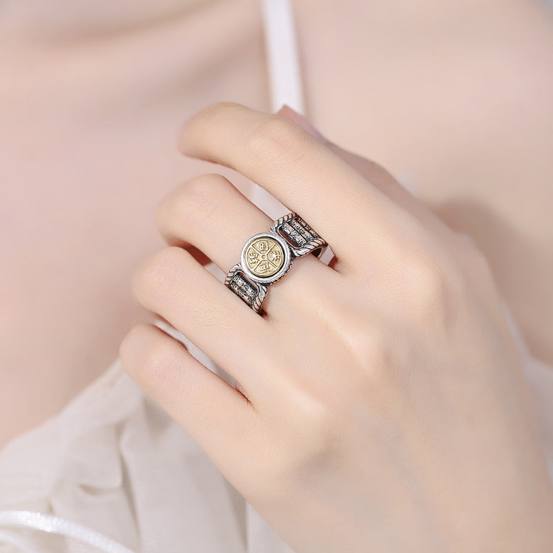 Wear FengShui Tibetan Om Mani Padme Hum Carved Design Copper Coin Purity Rotatable Ring