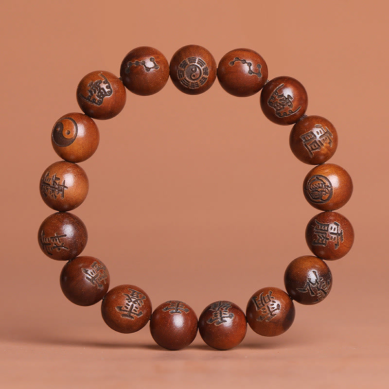 Wear FengShui Lightning Struck Jujube Wood Yin Yang Bagua Taoist Taboo Characters Engraved Protection Bracelet