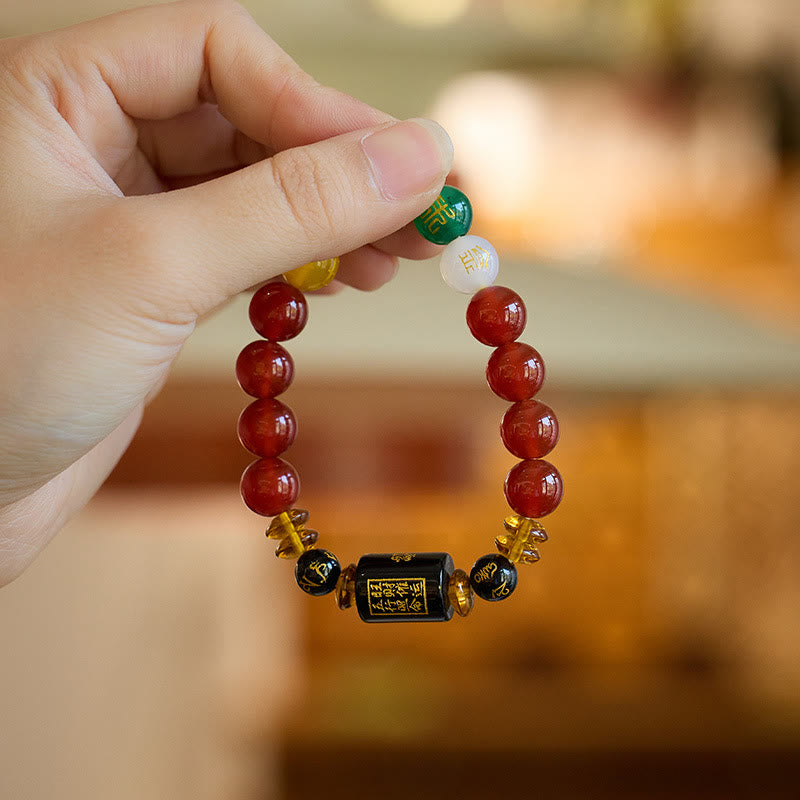 Wear FengShui Five Elements Black Onyx Red Agate Wisdom Wealth Bracelet