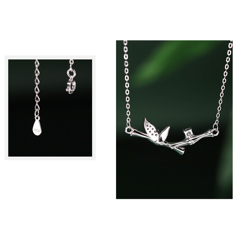Wear FengShui Bamboo Leaf Design Copper Zircon Wealth Necklace Pendant