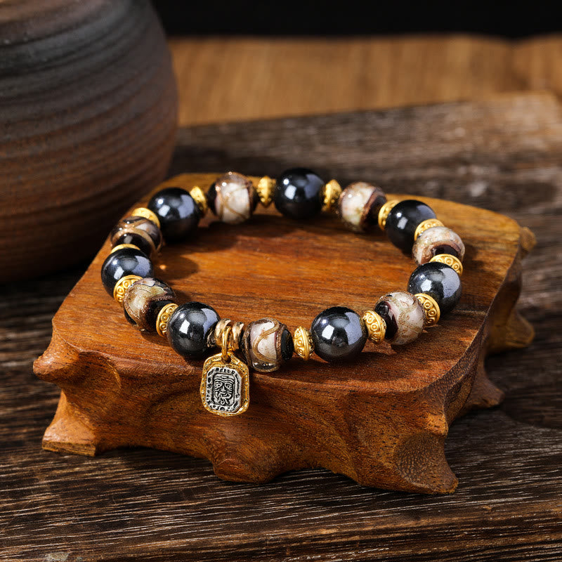 Wear FengShui Tibetan Zakiram Goddess of Wealth Liuli Glass Incense Ash Porcelain Bead Luck Bracelet