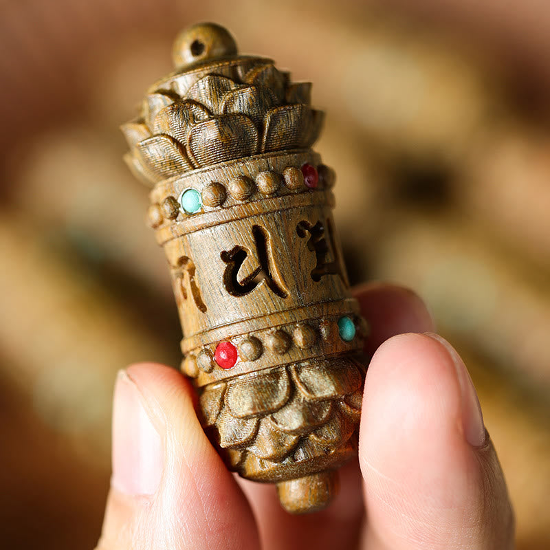 Wear FengShui Tibet Green Sandalwood Rosewood Om Mani Padme Hum Lotus Positive Soothing Necklace Pendant
