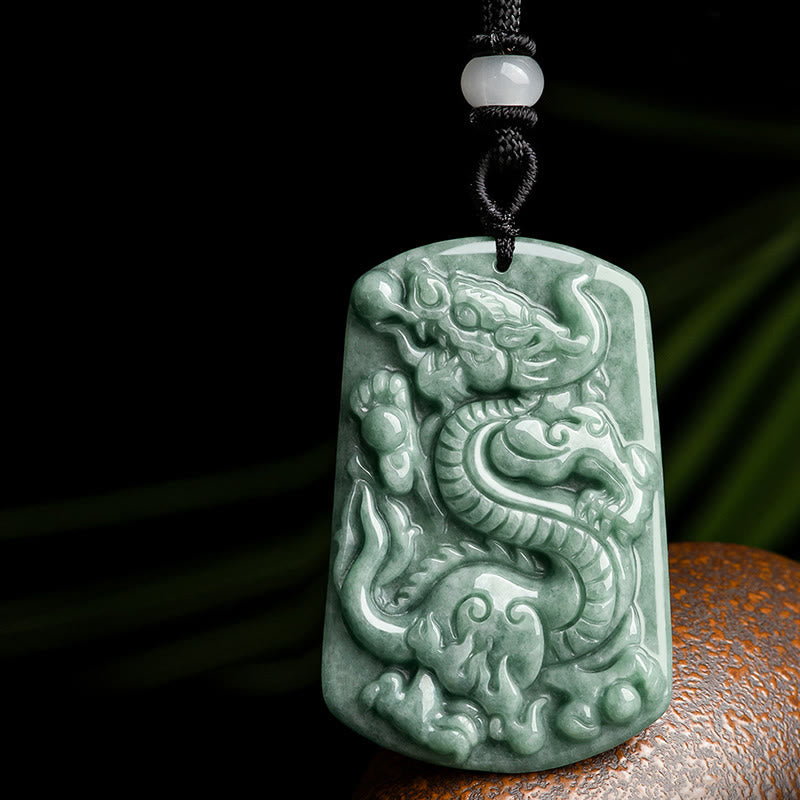 Wear FengShui Year of the Dragon Chinese Zodiac Dragon Jade Success Amulet Necklace Pendant