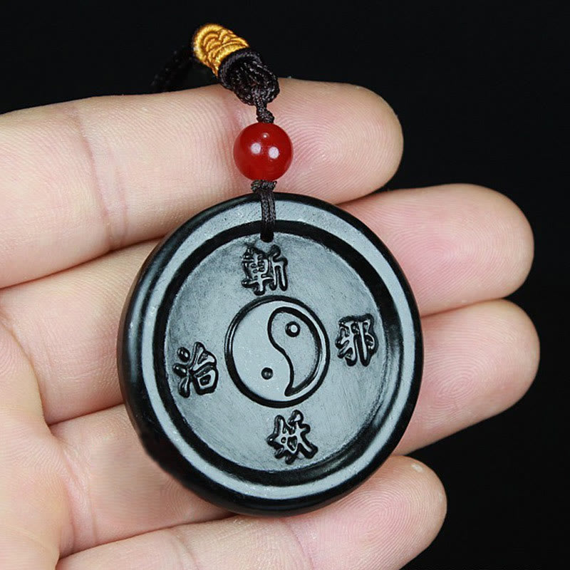 Wear FengShui Natural Hetian Cyan Jade Yin Yang Luck Harmony Necklace Pendant