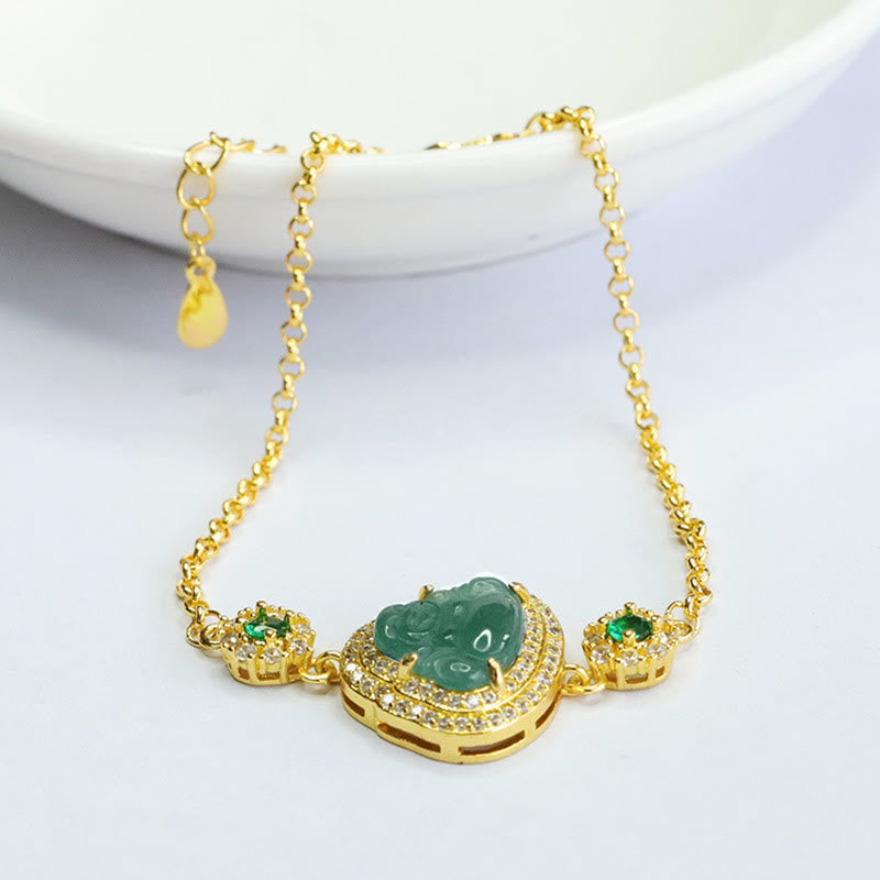 Wear FengShui Laughing Buddha Green Jade Zircon Luck Chain Bracelet