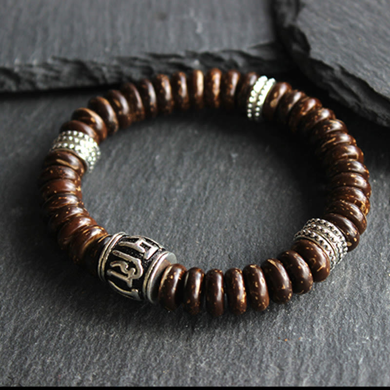 Wear FengShui Natural Tibetan Coconut Shell Om Mani Padme Hum Positive Bracelet