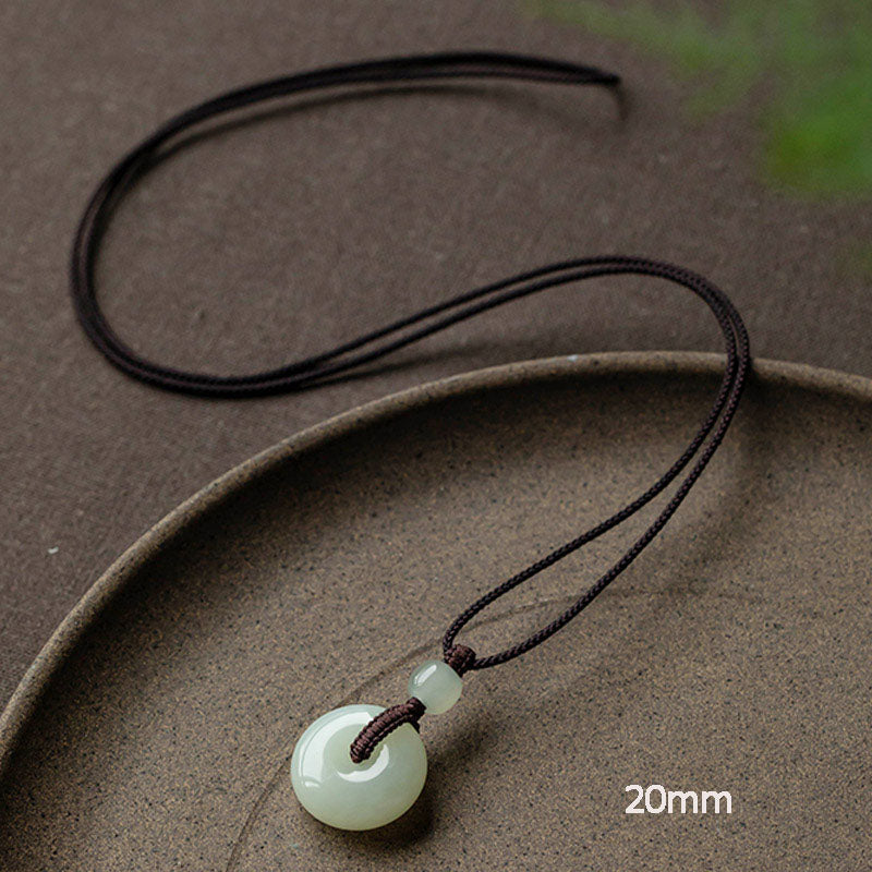 Wear FengShui Natural Round Jade Peace Buckle Luck Prosperity Necklace Pendant