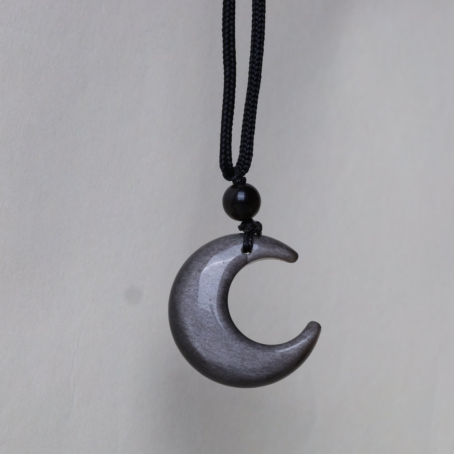 Wear FengShui Natural Silver Sheen Obsidian Star Crescent Moon Protection Necklace Pendant