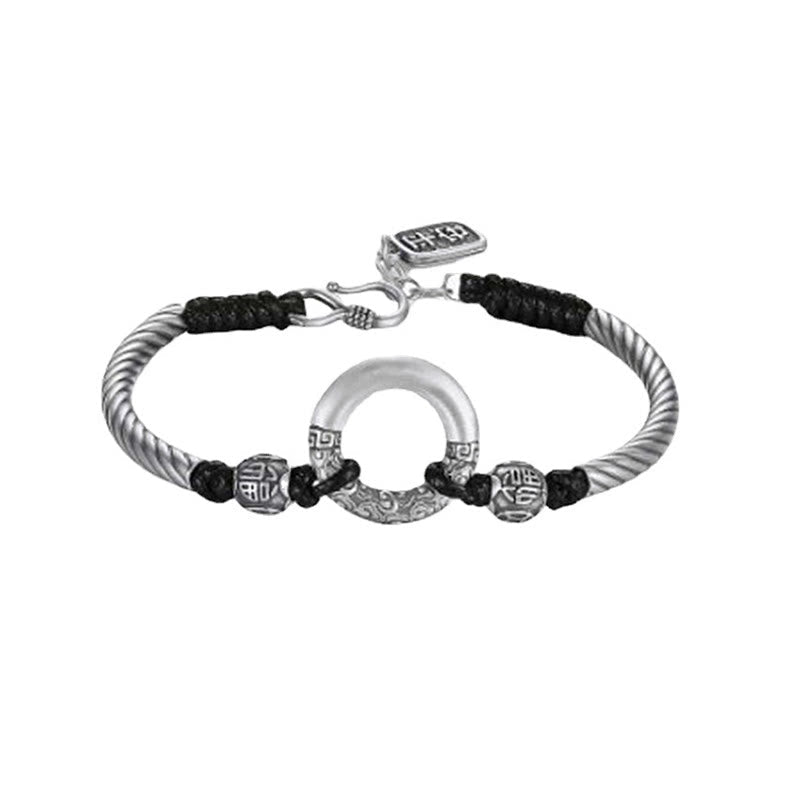 Wear FengShui 999 Sterling Silver Fu Character Peace Buckle Copper Coin Auspicious Clouds Fortune Bracelet