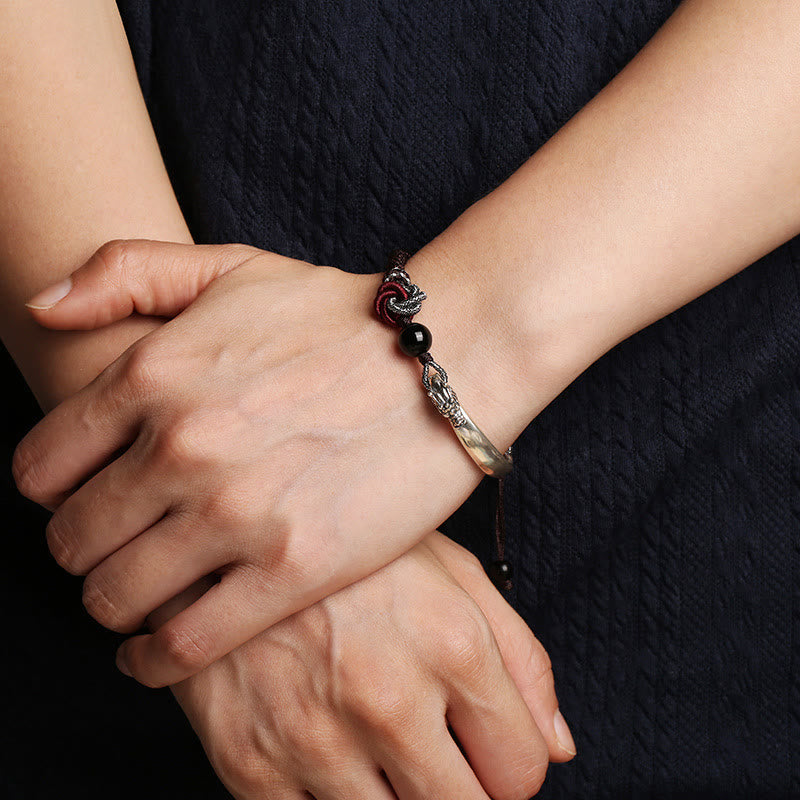 Wear FengShui 925 Sterling Silver Auspicious Dragon Success Handcrafted Braided Bracelet