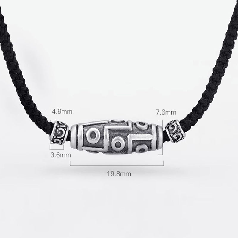 Wear FengShui 999 Sterling Silver Nine-Eye Dzi Bead Pattern Protection Rope Necklace Pendant