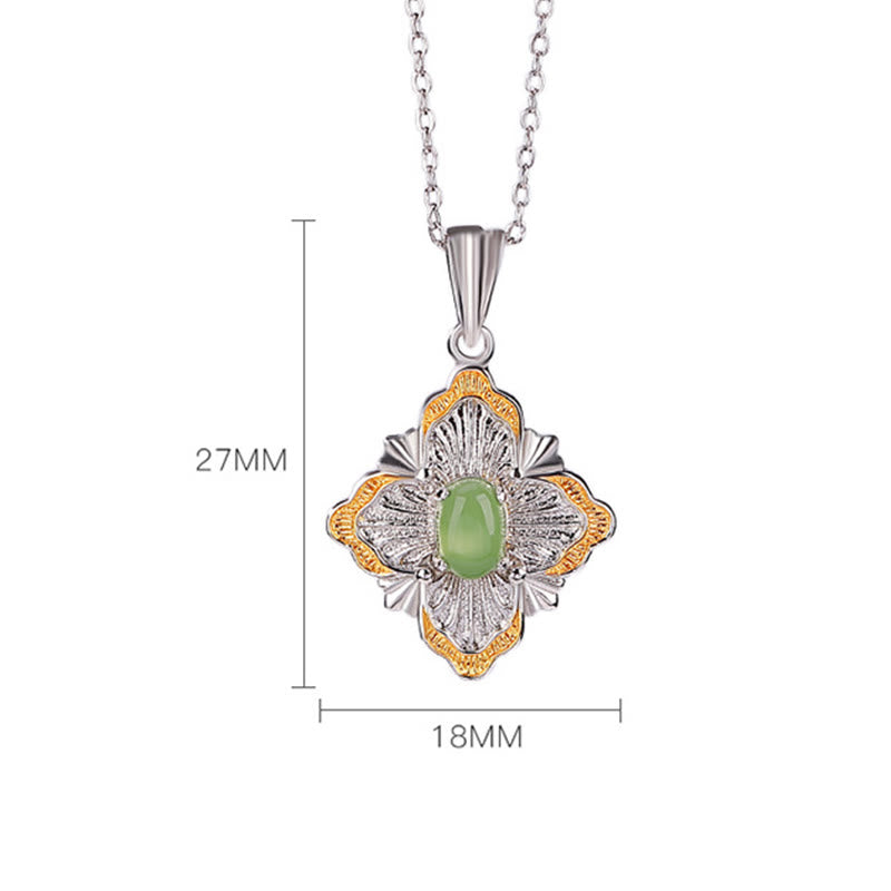 Wear FengShui 925 Sterling Silver Plated Gold Hetian Cyan Jade Rhombus Design Luck Healing Necklace Pendant