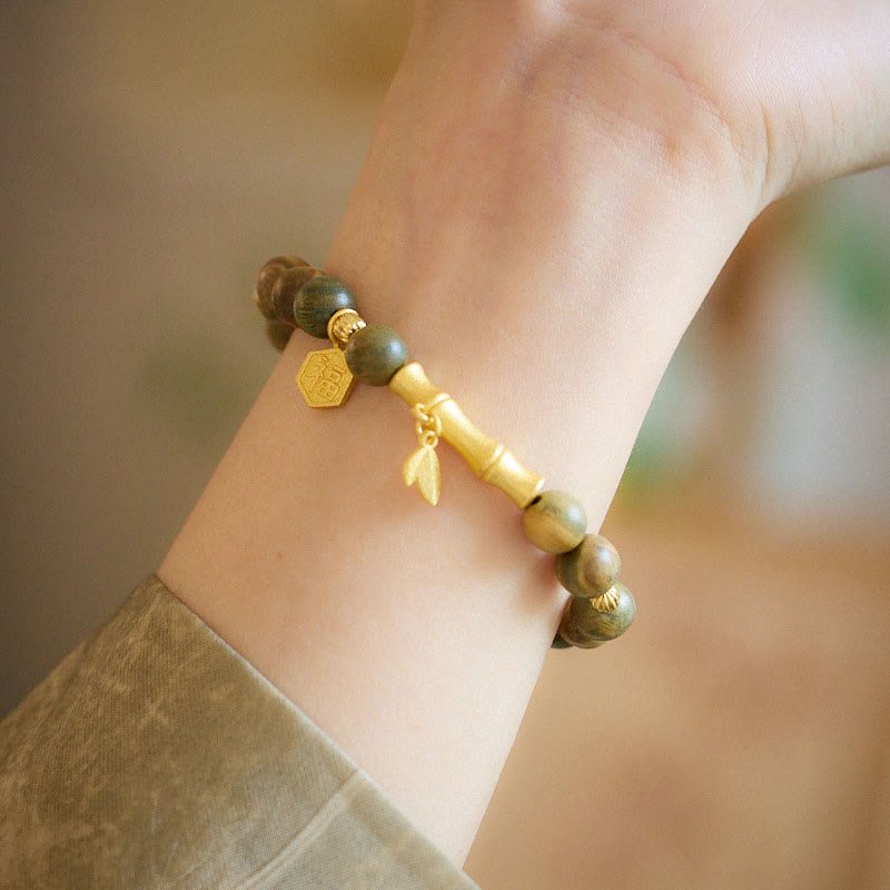 Wear FengShui Green Sandalwood Fu Character Bamboo Soothing Bracelet