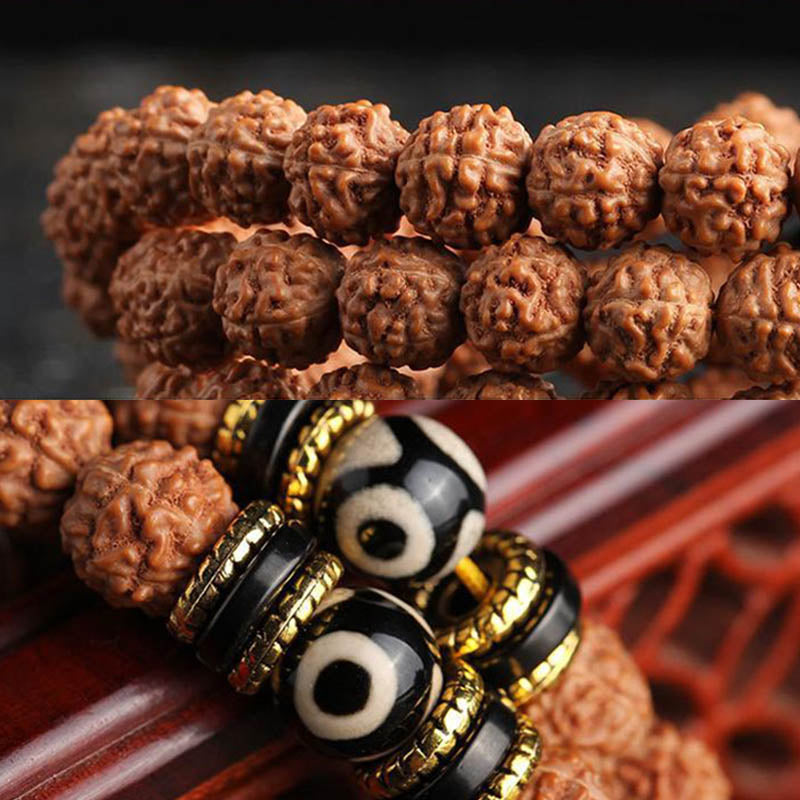 Wear FengShui 108 Mala Beads Rudraksha Bodhi Seed Dzi Bead Luck Wealth Bracelet