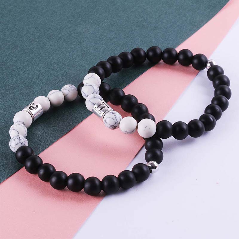 Wear FengShui 12 Constellations of the Zodiac Natural Frosted Stone White Turquoise Bead Fortune Bracelet