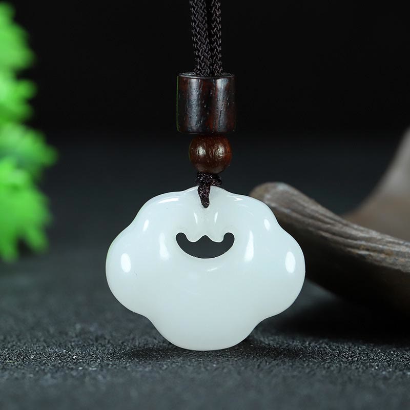 Wear FengShui Tianshan Jade Golden Silk Jade Chinese Lock Charm Abundance Necklace Pendant