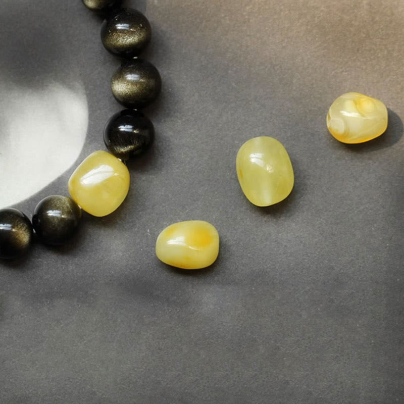 Wear FengShui 925 Sterling Silver Chinese Zodiac Natal Buddha Natural Gold Sheen Obsidian Amber Wealth Protection Bracelet