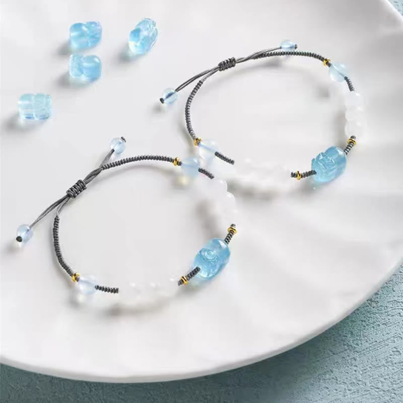 Wear FengShui Natural Aquamarine PiXiu Hetian White Jade Healing Bracelet