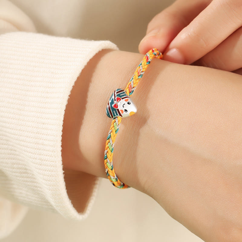 Wear FengShui 925 Sterling Silver Dragon Boat Festival Zongzi Pattern Luck Handmade Multicolored Rope Child Adult Bracelet