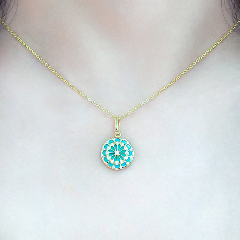Wear FengShui 925 Sterling Silver Round Turquoise Zircon Protection Strength Necklace Pendant