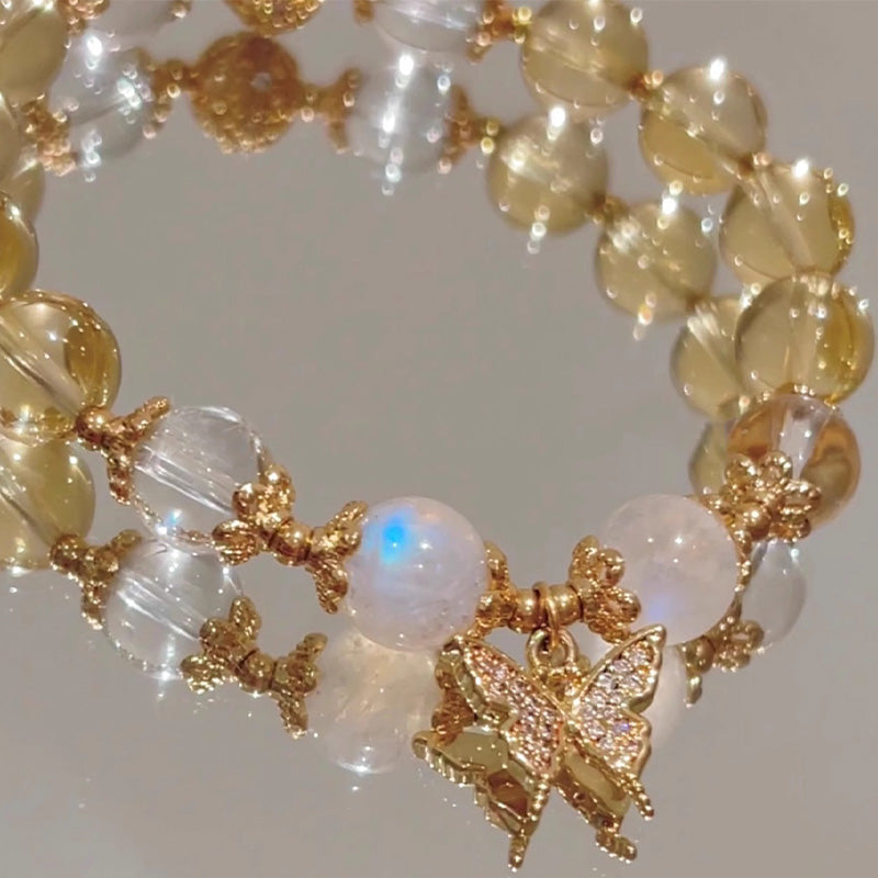Wear FengShui Citrine Moonstone Butterfly Charm Prosperity Protection Bracelet