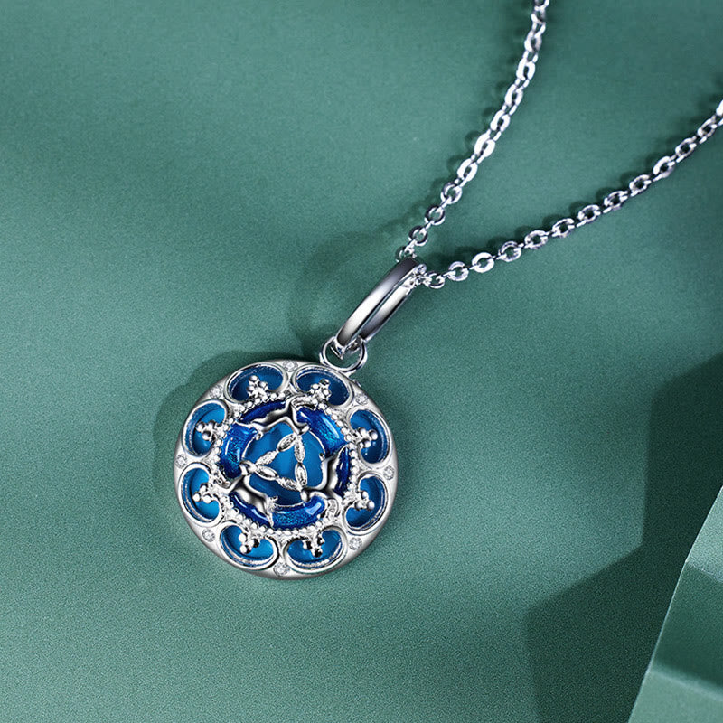 Wear FengShui 925 Sterling Silver Round Turquoise Three Rabbits Balance Necklace Pendant