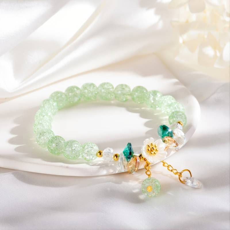 Wear FengShui Simple Design Flower Charm Glass Bead Bracelet