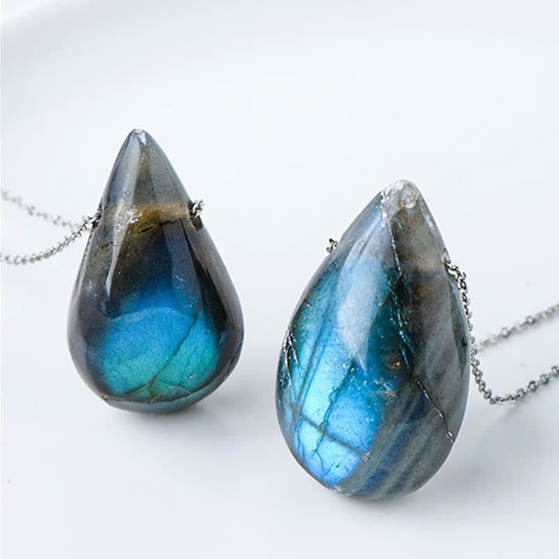 Wear FengShui Labradorite Water Drop Support Healing Necklace Pendant
