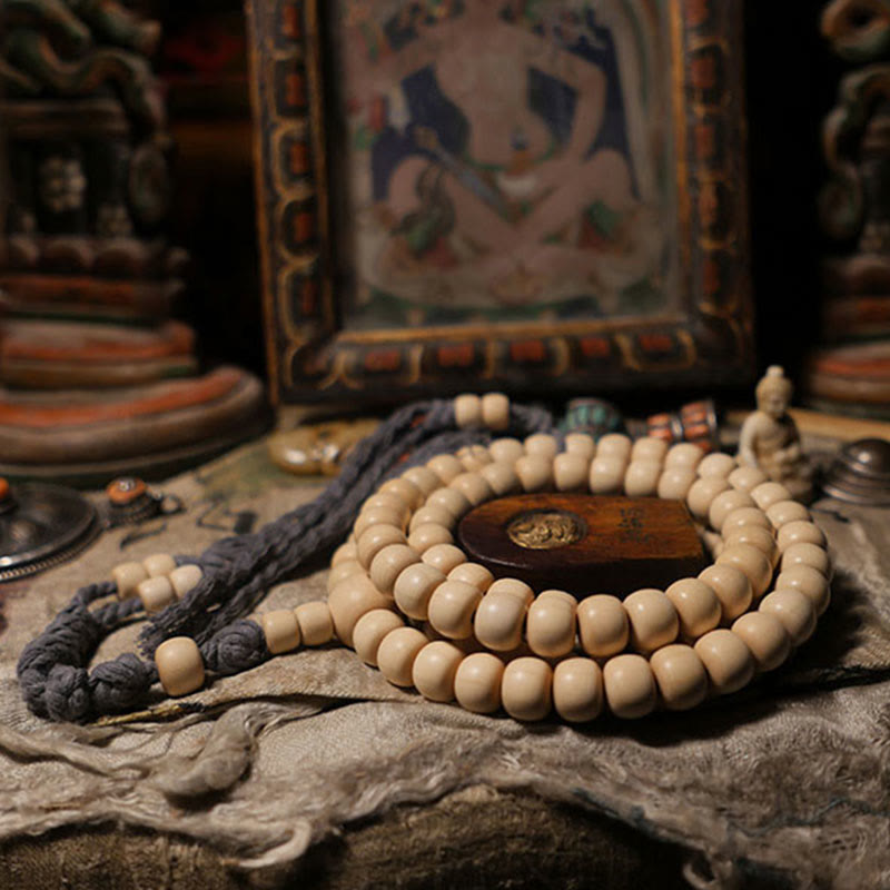 Wear FengShui 108 Mala Beads Abelia Biflora Wood Warding Off Evil Spirits Wrist Mala