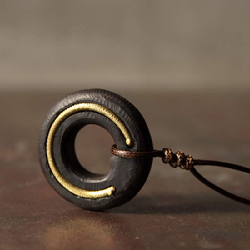 Wear FengShui Zen Circle Ebony Wood Peace Calm Necklace Pendant