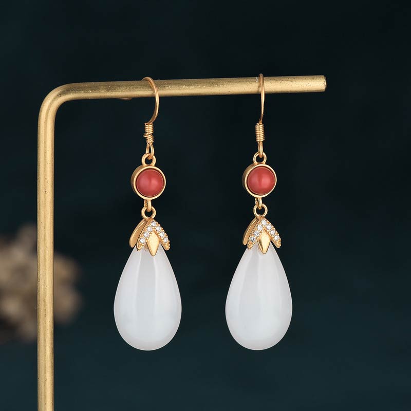 Wear FengShui FengShui White Jade Luck Drop Earrings