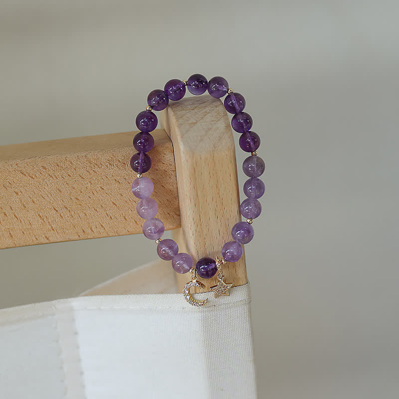 Wear FengShui Amethyst Crystal Moon Star Healing Bracelet