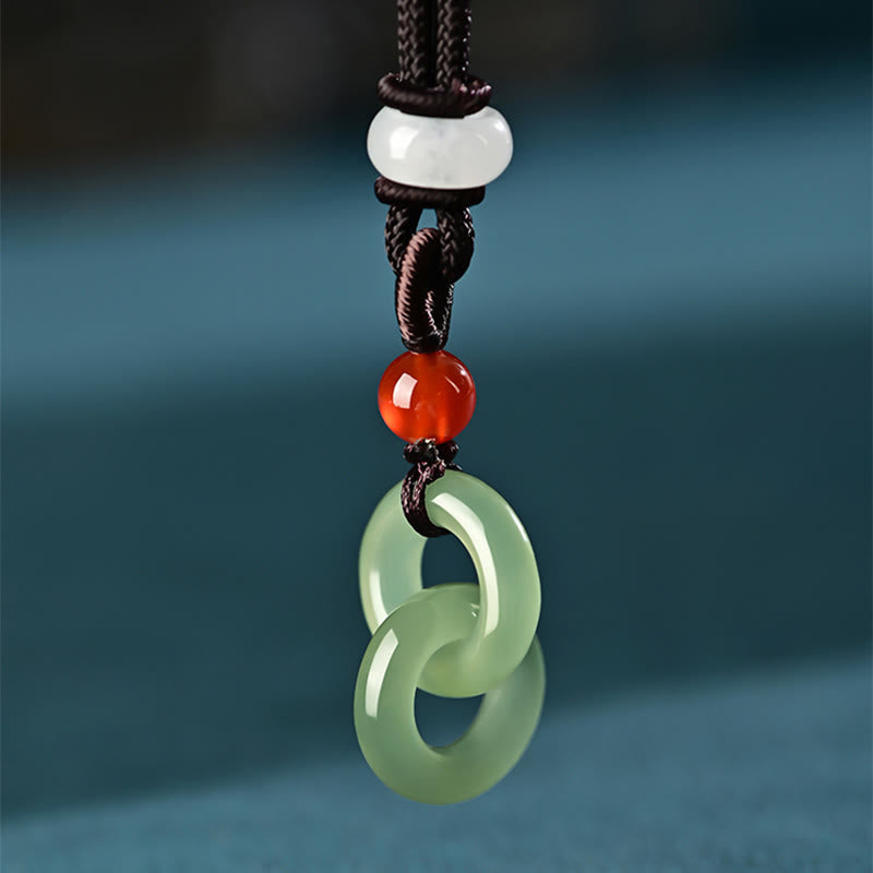Wear FengShui Natural Hetian Cyan Jade White Jade Double Peace Buckle Success Necklace Pendant