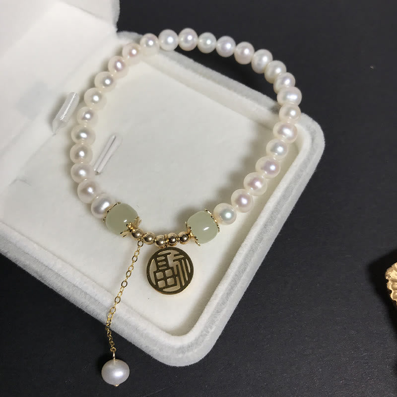 Wear FengShui Natural Pearl Hetian Jade Happiness Wisdom Bead Bracelet