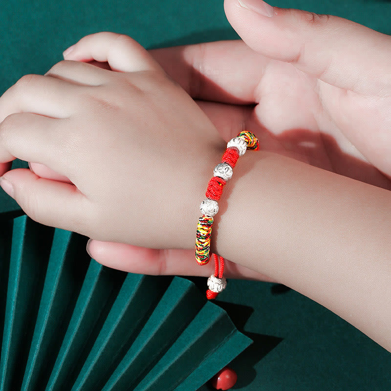 Wear FengShui 925 Sterling Silver King Kong Knot Multicolored Red String Strength Handmade Braided Kids Child Bracelet