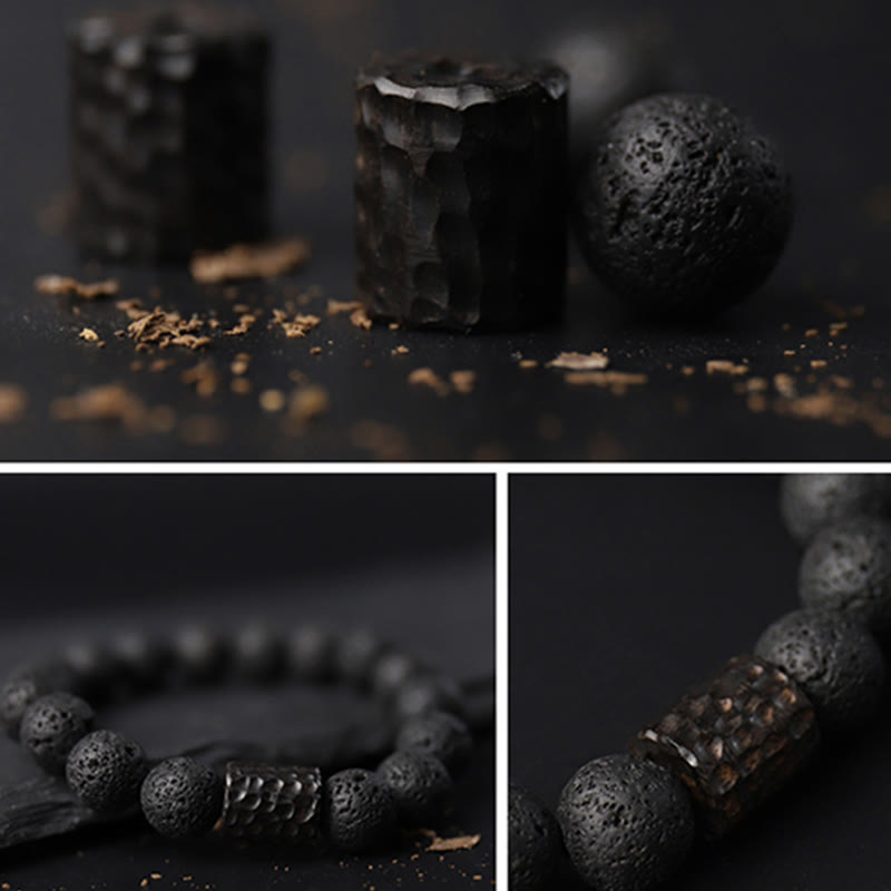 Wear FengShui Lava Rock Ebony Wood Tiger Eye Support Healing Bracelet