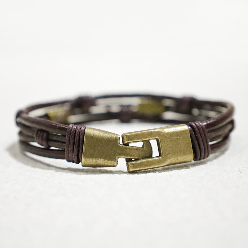 Wear FengShui Vintage Leather Wrist Band Brown Rope Layered Bracelet Bangle