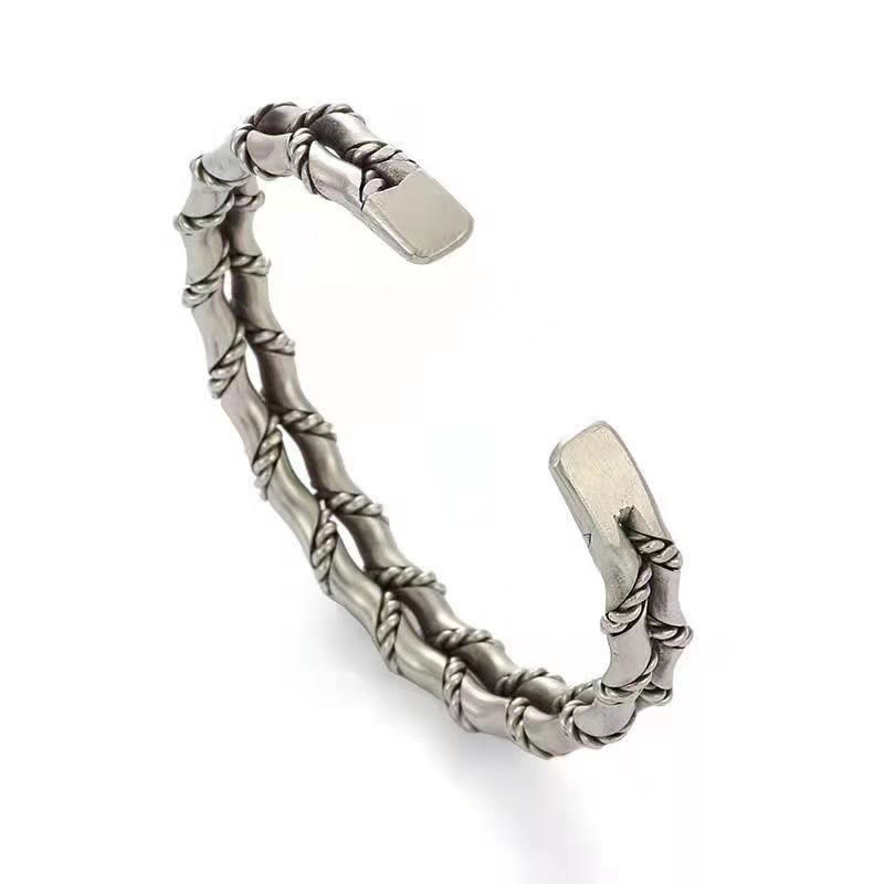Wear FengShui Vintage Double Layer Bamboo Pattern Luck Cuff Bracelet Bangle