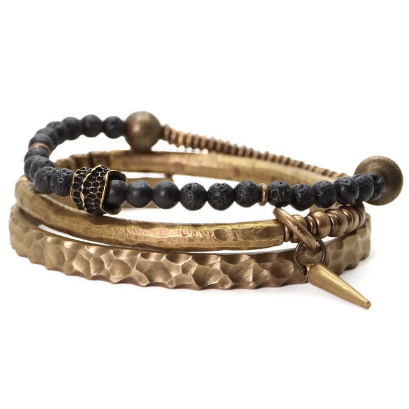 Wear FengShui Lava Rock Stone Copper Balance Cuff Bracelet Bangle