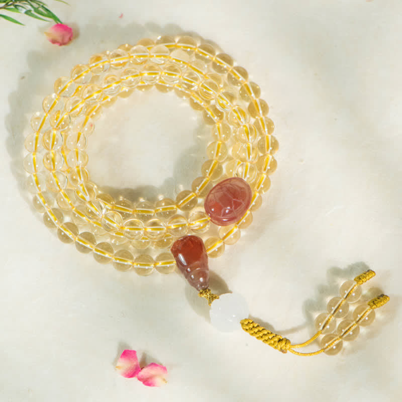 Wear FengShui 108 Mala Beads 925 Sterling Silver Natural Citrine Red Agate White Jade Prosperity Charm Bracelet