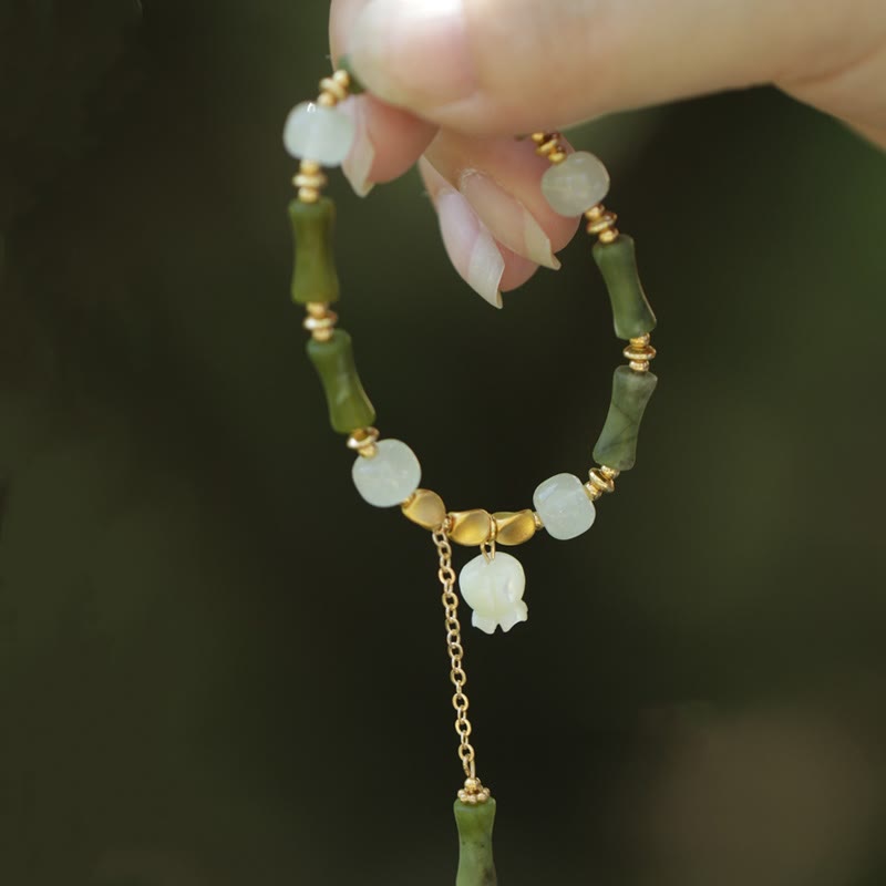 Wear FengShui Green Bamboo Jade Lily of the Valley Wealth Bracelet