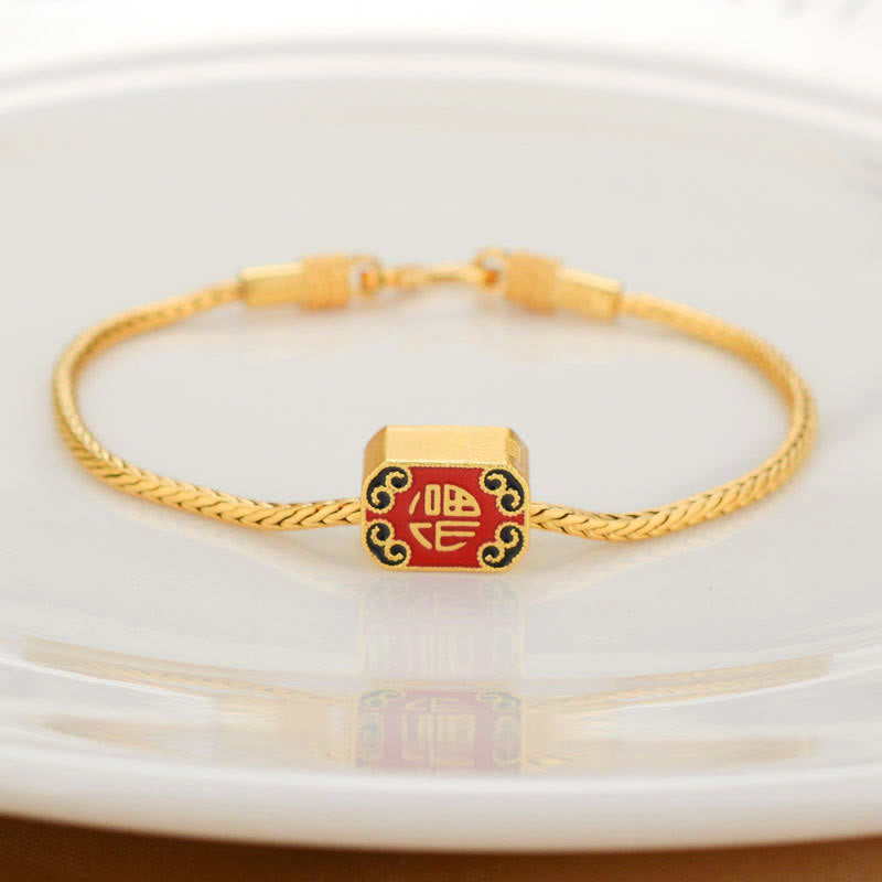 Wear FengShui Tibetan 18K Gold Om Mani Padme Hum Lucky Koi Fish Fu Character Ingot Copper Coin Peace Bracelet