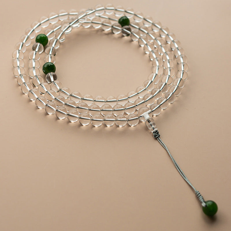 Wear FengShui 108 Beads White Crystal Jade Meditation Bracelet Mala