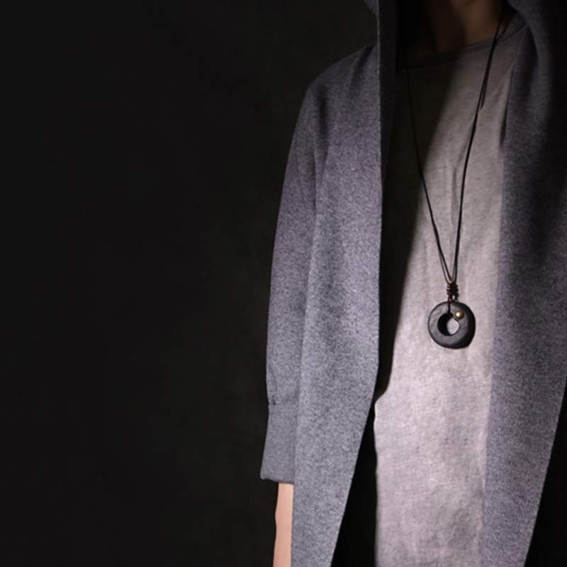Wear FengShui Zen Circle Ebony Wood Peace Calm Necklace Pendant