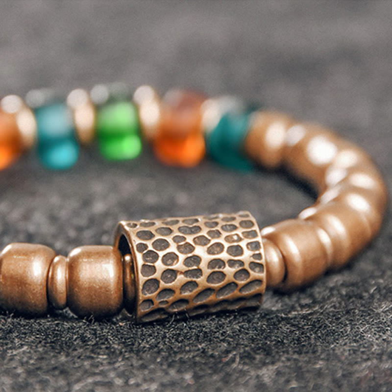 Wear FengShui Tibetan Colorful Glass Beads Copper Wealth Bracelet