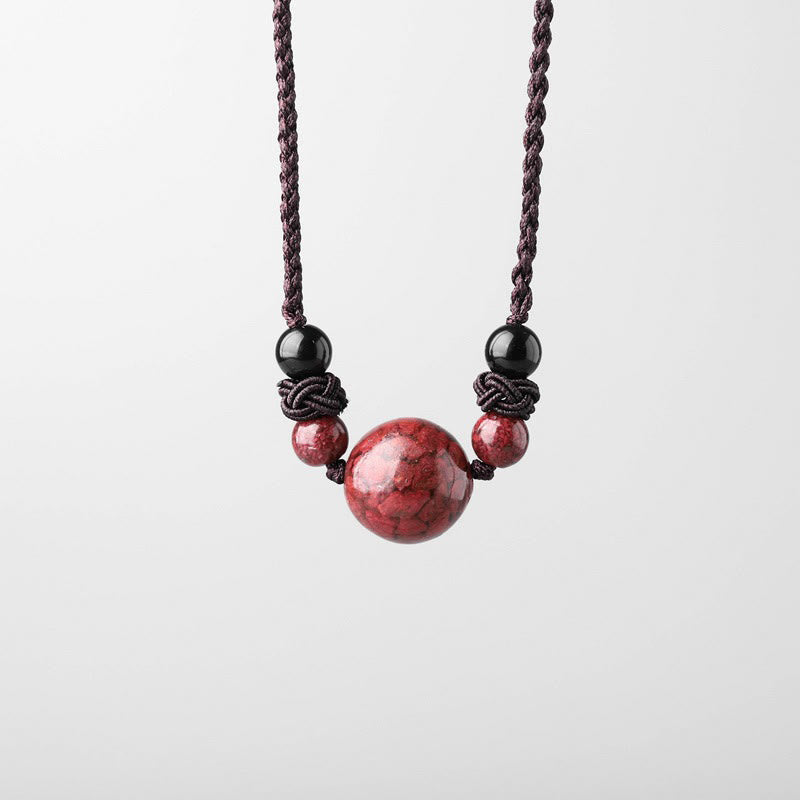 Wear FengShui Natural Cinnabar Stones Bead Blessing Necklace Pendant