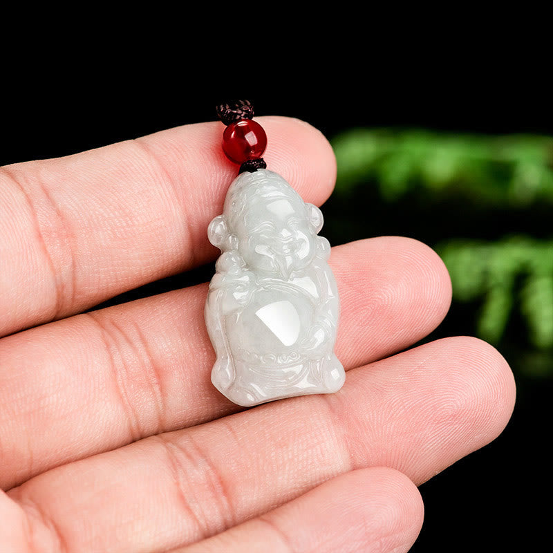 Wear FengShui Natural Jade Chinese God of Wealth Caishen Ingot Luck Necklace Pendant