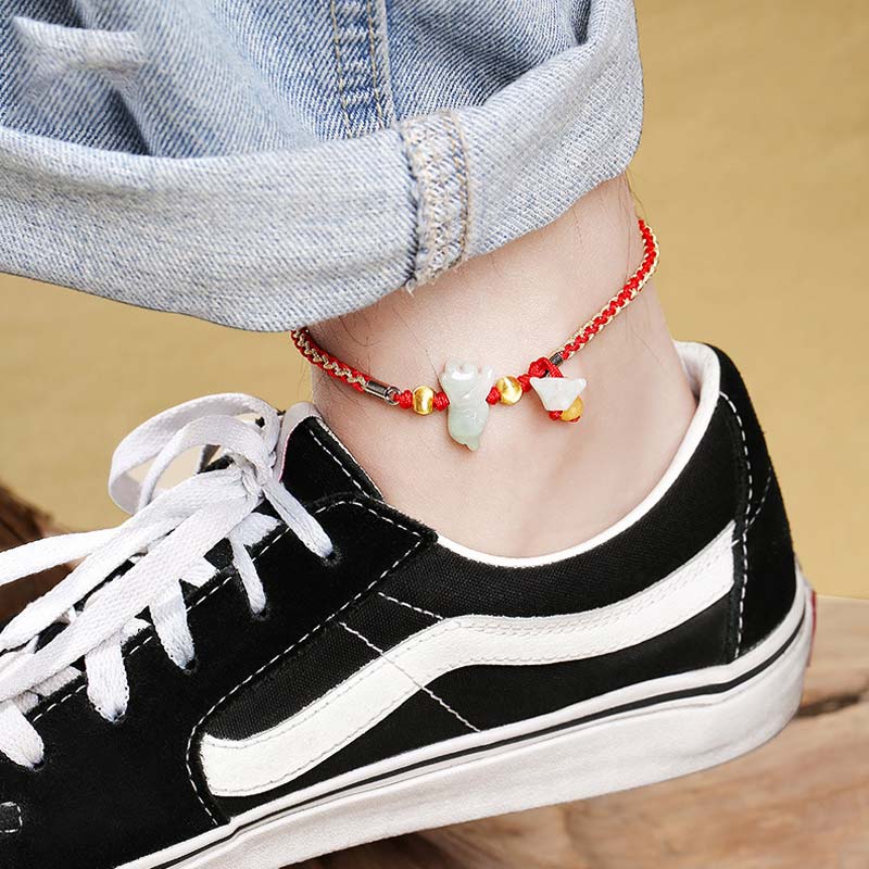 Wear FengShui Chinese Zodiac Jade Prosperity Red String Bracelet Anklet